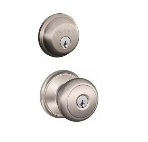 Schlage Residential FB50AND619 Andover Knob Combo Pack Satin Nickel Finish