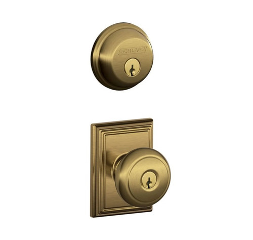 Schlage Residential FB50AND609ADD-1 Andover Knob with Addison Rose Combo Pack Antique Brass Finish
