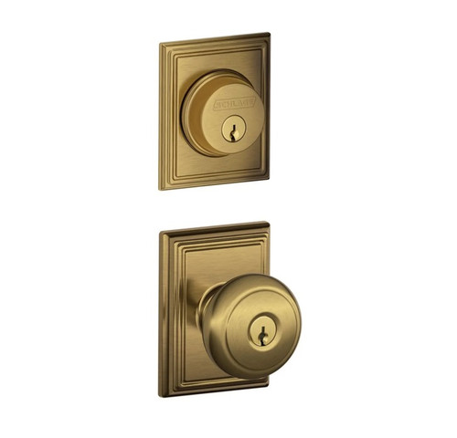 Schlage Residential FB50AND609ADD Andover Knob with Addison Rose Combo Pack Antique Brass Finish