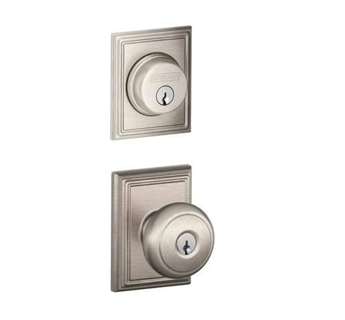 Schlage Residential FB50AND619ADD Andover Knob with Addison Rose Combo Pack Satin Nickel Finish