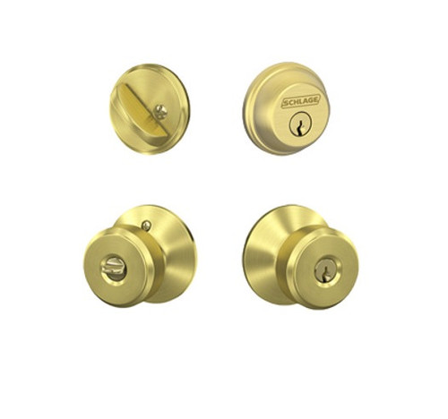 Schlage Residential FB50BWE608 Bowery Knob Combo Pack Satin Brass Finish