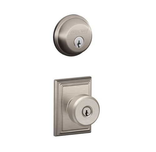 Schlage Residential FB50BWE619ADD-1 Bowery Knob with Addison Rose Combo Pack Satin Nickel Finish