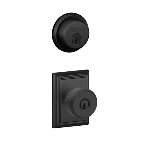 Schlage Residential FB50BWE622ADD-1 Bowery Knob with Addison Rose Combo Pack Matte Black Finish