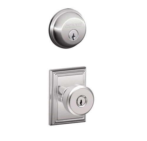 Schlage Residential FB50BWE625ADD-1 Bowery Knob with Addison Rose Combo Pack Polished Chrome Finish