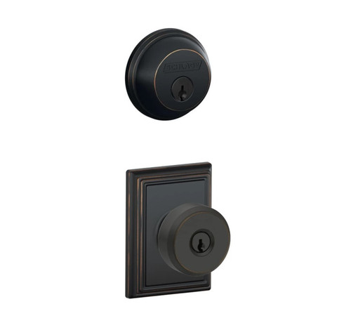 Schlage Residential FB50BWE716ADD-1 Bowery Knob with Addison Rose Combo Pack Aged Bronze Finish