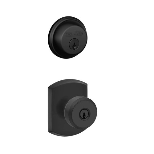 Schlage Residential FB50BWE622GRW-1 Bowery Knob with Greenwich Rose Combo Pack Matte Black Finish