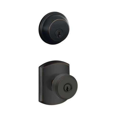 Schlage Residential FB50BWE716GRW-1 Bowery Knob with Greenwich Rose Combo Pack Aged Bronze Finish