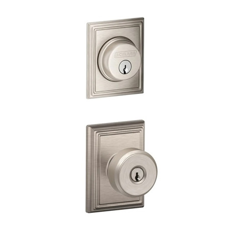 Schlage Residential FB50BWE619ADD Bowery Knob with Addison Rose Combo Pack Satin Nickel Finish