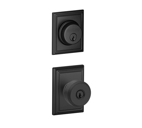 Schlage Residential FB50BWE622ADD Bowery Knob with Addison Rose Combo Pack Matte Black Finish