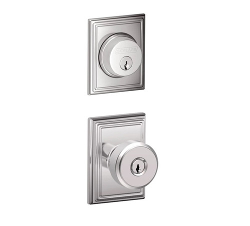 Schlage Residential FB50BWE625ADD Bowery Knob with Addison Rose Combo Pack Polished Chrome Finish