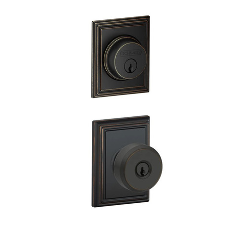 Schlage Residential FB50BWE716ADD Bowery Knob with Addison Rose Combo Pack Aged Bronze Finish