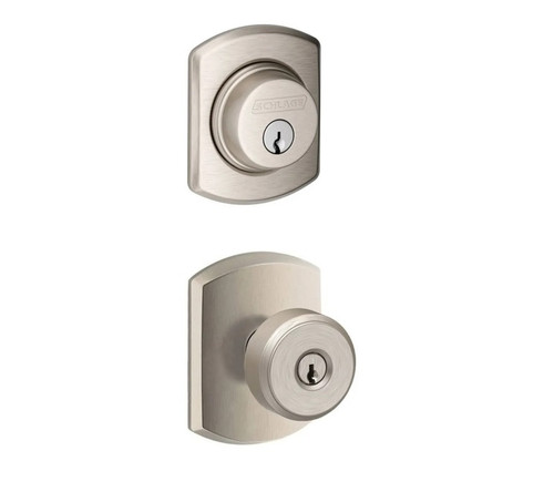 Schlage Residential FB50BWE619GRW Bowery Knob with Greenwich Rose Combo Pack Satin Nickel Finish