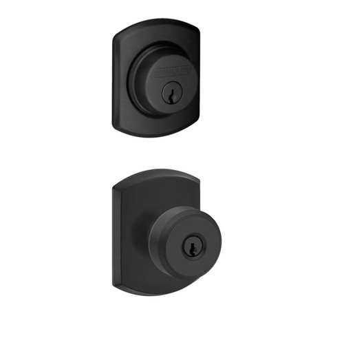 Schlage Residential FB50BWE622GRW Bowery Knob with Greenwich Rose Combo Pack Matte Black Finish