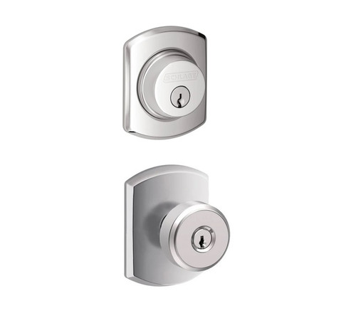Schlage Residential FB50BWE625GRW Bowery Knob with Greenwich Rose Combo Pack Polished Chrome Finish
