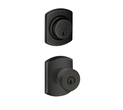 Schlage Residential FB50BWE716GRW Bowery Knob with Greenwich Rose Combo Pack Aged Bronze Finish