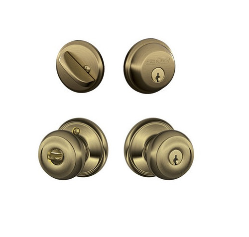 Schlage Residential FB50GEO609 Georgian Knob Combo Pack Antique Brass Finish