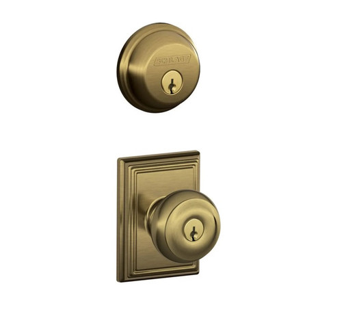 Schlage Residential FB50GEO609ADD-1 Georgian Knob with Addison Rose Combo Pack Antique Brass Finish