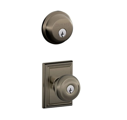 Schlage Residential FB50GEO620ADD-1 Georgian Knob with Addison Rose Combo Pack Antique Pewter Finish