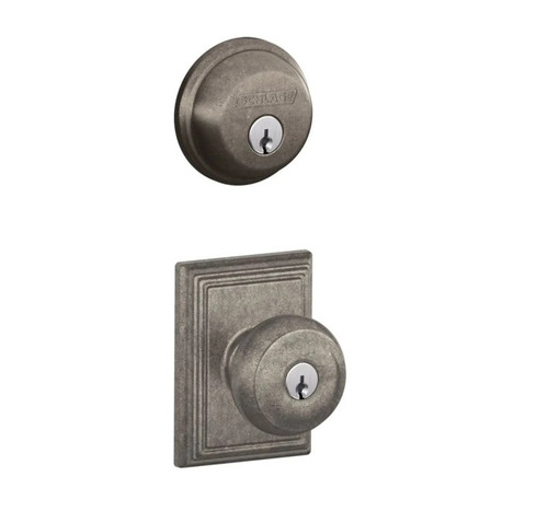 Schlage Residential FB50GEO621ADD-1 Georgian Knob with Addison Rose Combo Pack Distressed Nickel Finish