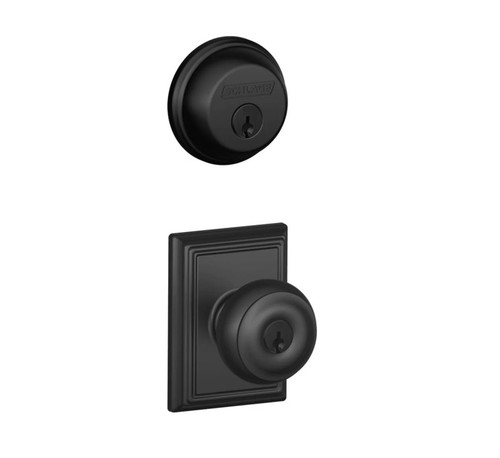 Schlage Residential FB50GEO622ADD-1 Georgian Knob with Addison Rose Combo Pack Matte Black Finish