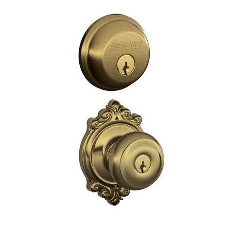 Schlage Residential FB50GEO609BRK-1 Georgian Knob with Brookshire Rose Combo Pack Antique Brass Finish