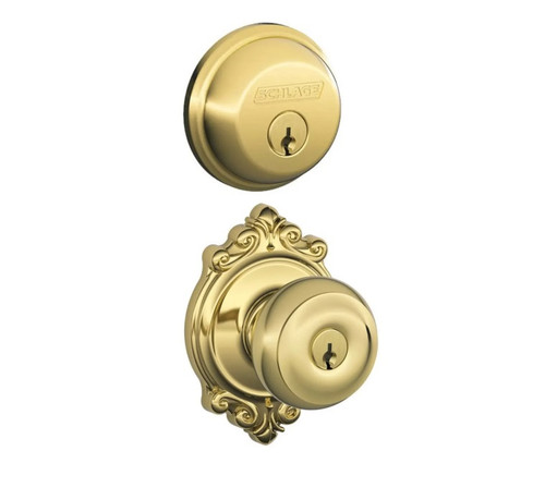 Schlage Residential FB50GEO505BRK-1 Georgian Knob with Brookshire Rose Combo Pack Lifetime Brass Finish