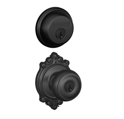 Schlage Residential FB50GEO622BRK-1 Georgian Knob with Brookshire Rose Combo Pack Matte Black Finish