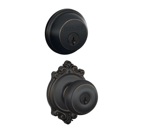 Schlage Residential FB50GEO716BRK-1 Georgian Knob with Brookshire Rose Combo Pack Aged Bronze Finish