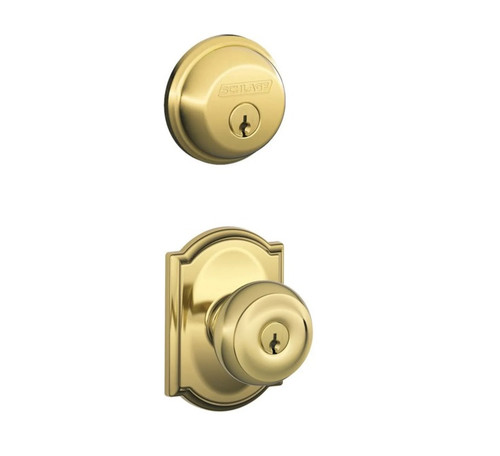 Schlage Residential FB50GEO505CAM-1 Georgian Knob with Camelot Rose Combo Pack Lifetime Brass Finish