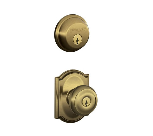 Schlage Residential FB50GEO609CAM-1 Georgian Knob with Camelot Rose Combo Pack Antique Brass Finish