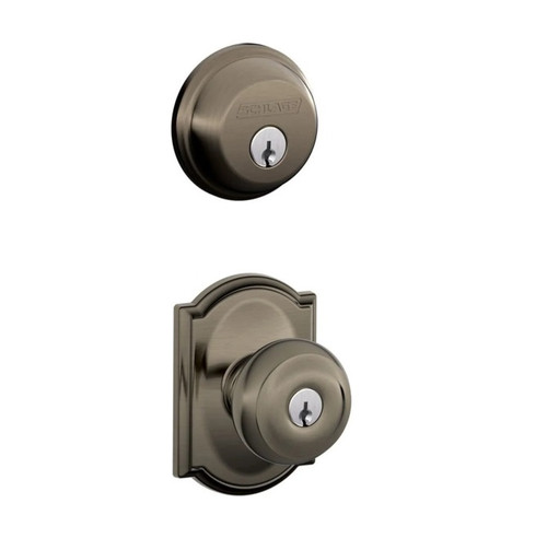 Schlage Residential FB50GEO620CAM-1 Georgian Knob with Camelot Rose Combo Pack Antique Pewter Finish
