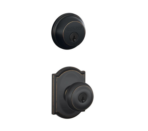 Schlage Residential FB50GEO716CAM-1 Georgian Knob with Camelot Rose Combo Pack Aged Bronze Finish