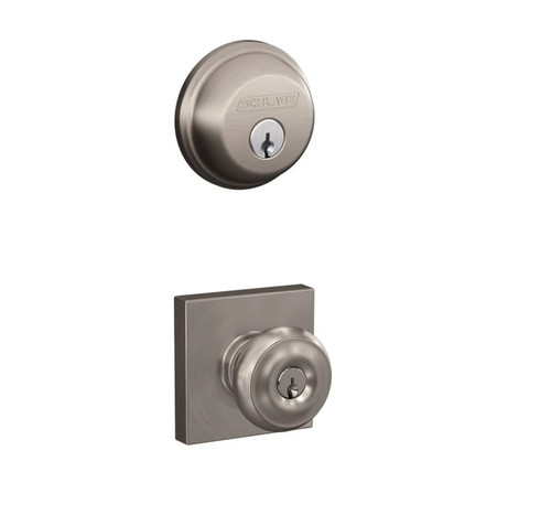 Schlage Residential FB50GEO619COL-1 Georgian Knob with Collins Rose Combo Pack Satin Nickel Finish