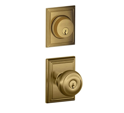 Schlage Residential FB50GEO609ADD Georgian Knob with Addison Rose Combo Pack Antique Brass Finish