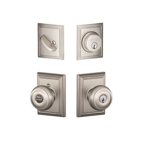 Schlage Residential FB50GEO619ADD Georgian Knob with Addison Rose Combo Pack Satin Nickel Finish