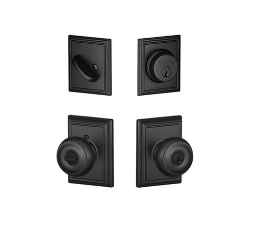 Schlage Residential FB50GEO622ADD Georgian Knob with Addison Rose Combo Pack Matte Black Finish