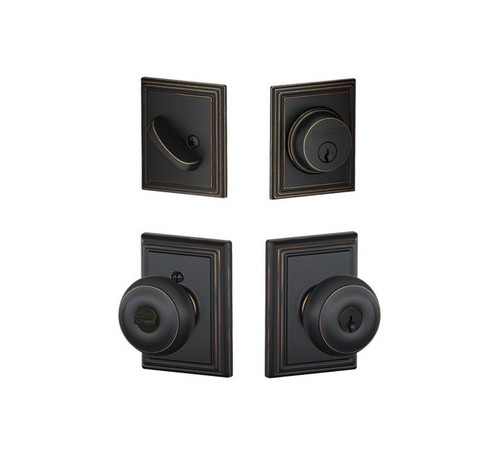 Schlage Residential FB50GEO716ADD Georgian Knob with Addison Rose Combo Pack Aged Bronze Finish