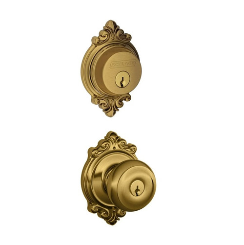 Schlage Residential FB50GEO609BRK Georgian Knob with Brookshire Rose Combo Pack Antique Brass Finish