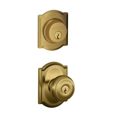 Schlage Residential FB50GEO609CAM Georgian Knob with Camelot Rose Combo Pack Antique Brass Finish