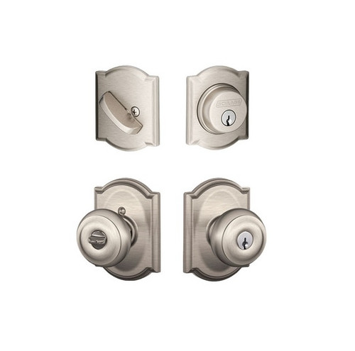 Schlage Residential FB50GEO619CAM Georgian Knob with Camelot Rose Combo Pack Satin Nickel Finish