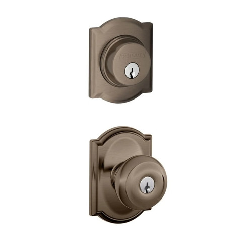 Schlage Residential FB50GEO620CAM Georgian Knob with Camelot Rose Combo Pack Antique Pewter Finish