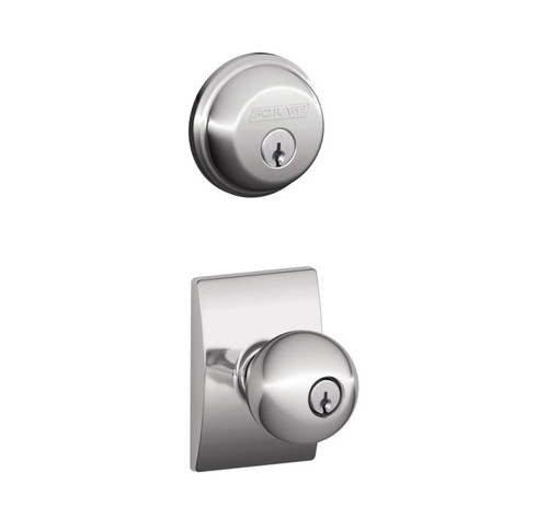 Schlage Residential FB50ORB625CEN-1 Orbit Knob with Century Rose Combo Pack Polished Chrome Finish