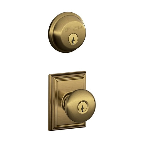 Schlage Residential FB50PLY609ADD-1 Plymouth Knob with Addison Rose Combo Pack Antique Brass Finish