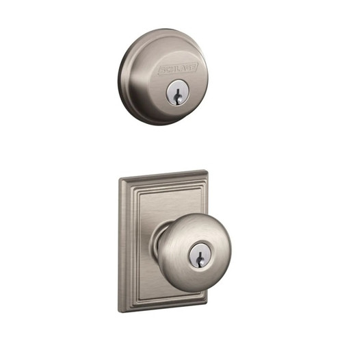 Schlage Residential FB50PLY619ADD-1 Plymouth Knob with Addison Rose Combo Pack Satin Nickel Finish