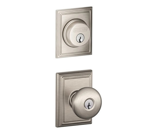 Schlage Residential FB50PLY619ADD Plymouth Knob with Addison Rose Combo Pack Satin Nickel Finish