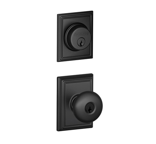 Schlage Residential FB50PLY622ADD Plymouth Knob with Addison Rose Combo Pack Matte Black Finish