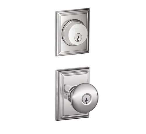 Schlage Residential FB50PLY625ADD Plymouth Knob with Addison Rose Combo Pack Polished Chrome Finish