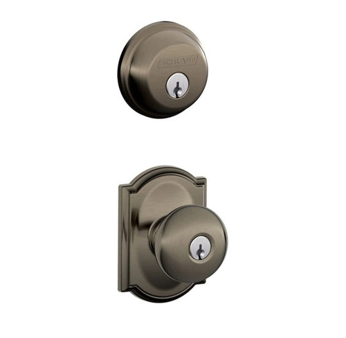 Schlage Residential FB50PLY620CAM-1 Plymouth Knob with Camelot Rose Combo Pack Antique Pewter Finish