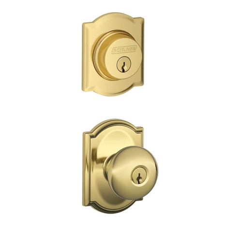 Schlage Residential FB50PLY505CAM Plymouth Knob with Camelot Rose Combo Pack Lifetime Brass Finish