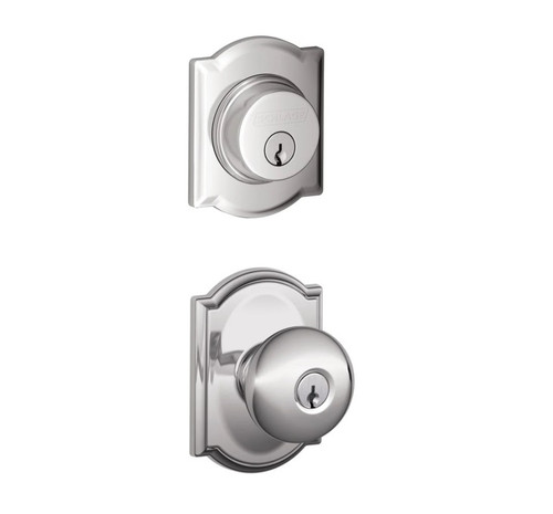 Schlage Residential FB50PLY625CAM Plymouth Knob with Camelot Rose Combo Pack Polished Chrome Finish